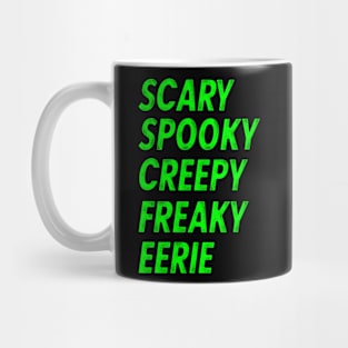 Halloween Words Scary Spooky Creepy Freaky Eerie Mug